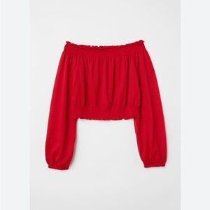 H&M red off-the-shoulder top